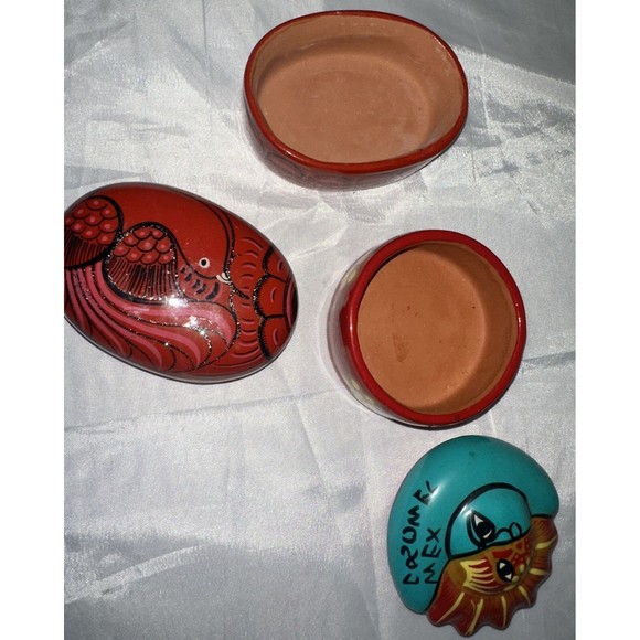 Talavera Pottery Trinket Box Dish w/ Lid Cozumel Mexican Handpainted Lot Of 2 - Picture 6 of 15